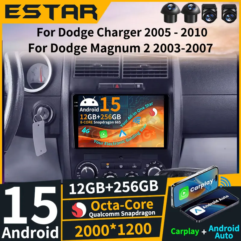 Carplay inalámbrico Android 15 para Dodge Charger 2005-2010 para Dodge Magnum 2 2003-2007 Radio de coche Octa Core Multimedia BT unidad principal