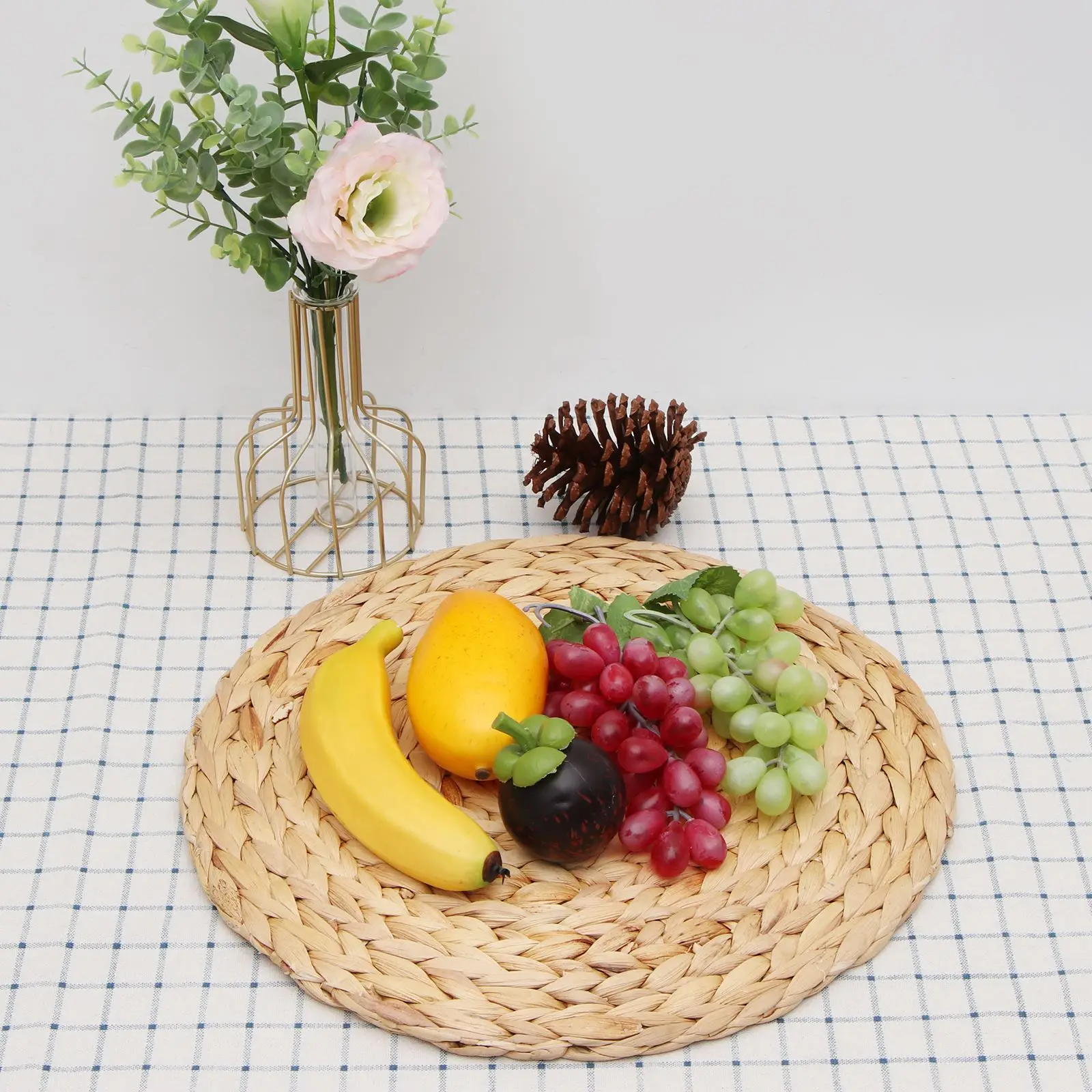 

Round Woven Rattan Table Mat Rattan Placemats Dining Table Mat Water Gourd Placemat Round Pad Dining Table Mat Straw Cup Coaster