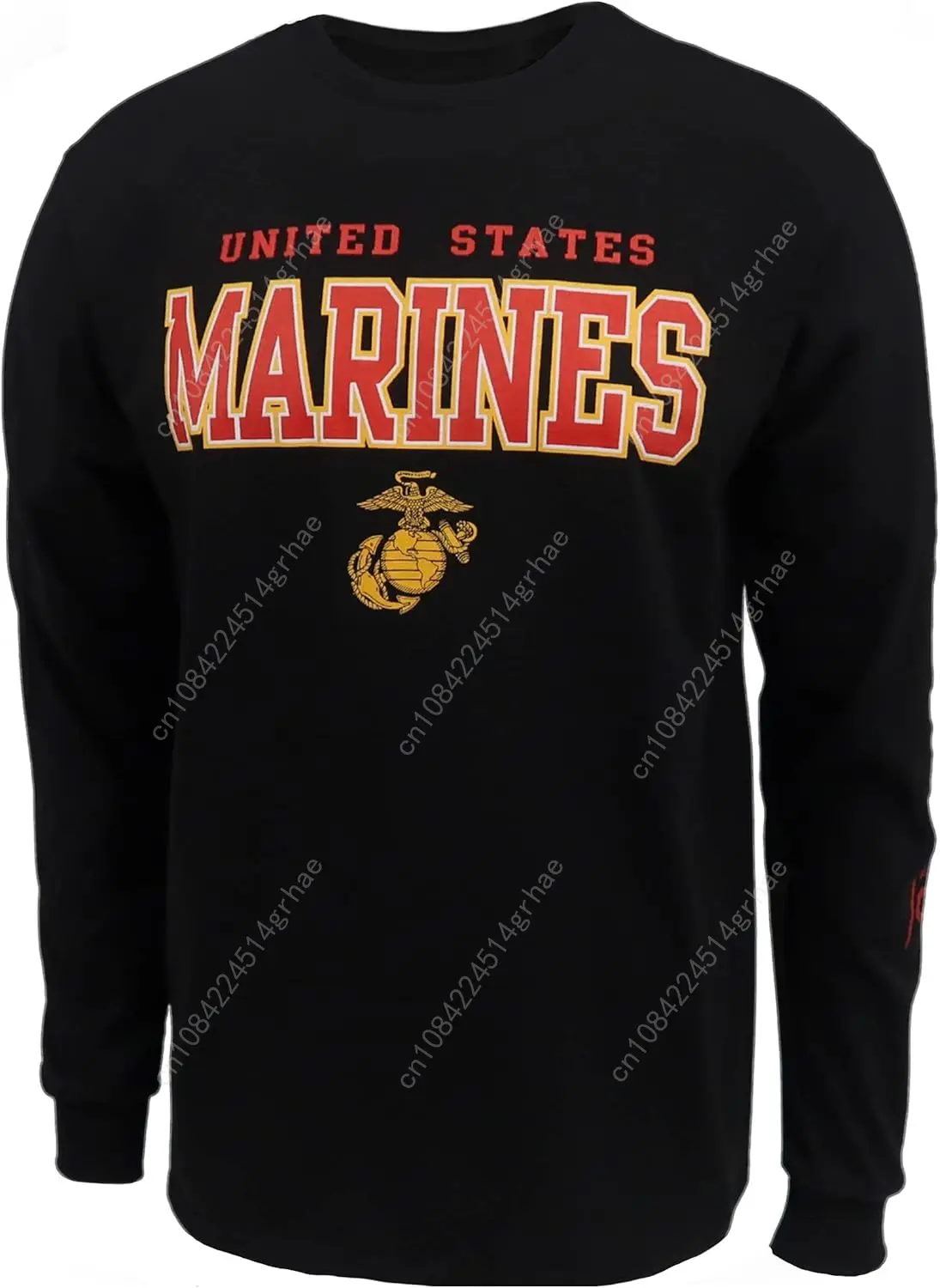 تي شيرت Armed Forces Gear Men's Marines Block بأكمام طويلة - قمصان مشاة البحرية الأمريكية المرخصة الرسمية للرجال (أسود)