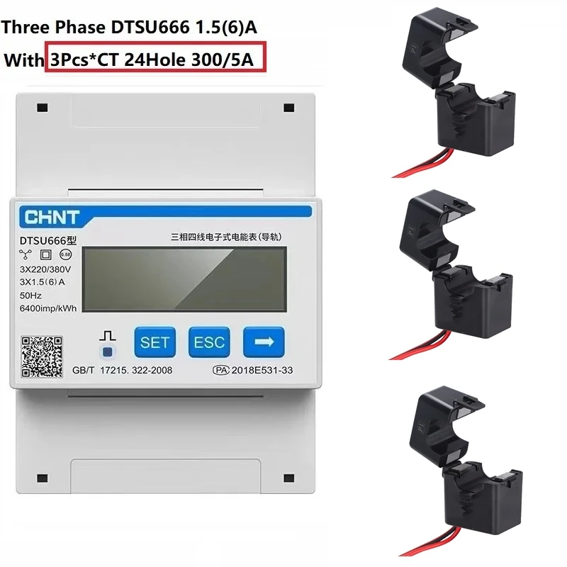 CHINT DDSU666 DTSU666 80A Din Rail Digital Voltmeter Current Power Electric Energy KWH Meter Volt Amp Modbus RS485 AC 230V 380V