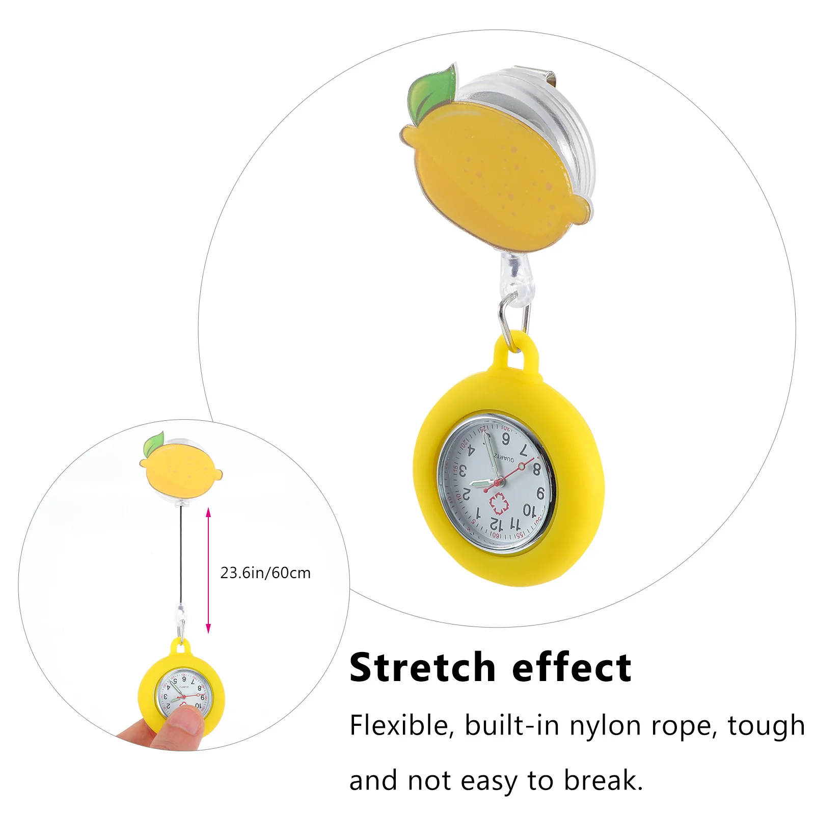 ساعة صدر مضيئة ليلاً على طراز ممرضة الليمون ساعة جيب للسيدات الطالبات قابلة للسحب تلسكوبي أنيقة مقاومة للماء باللون الأسود والأبيض #4