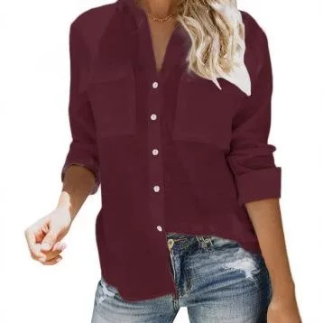 Damen Long Sve irt mit Ket Commute Sle Polyesterfaser Non-Sinking Regular Sve Pure Color Splicing Proc