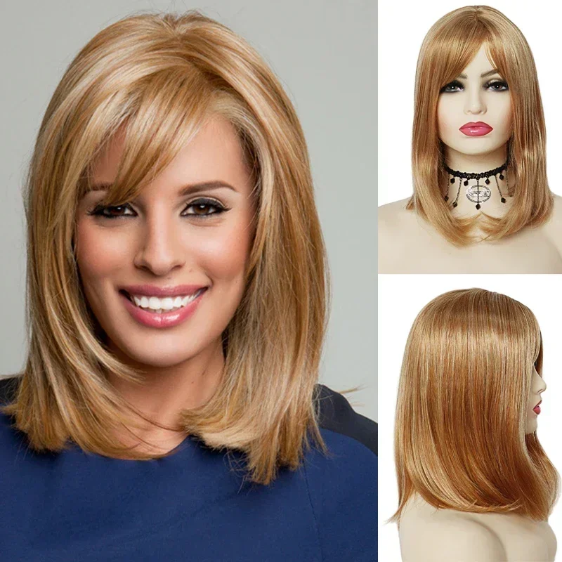 GNIMEGIL Synthetic Strawberry Blonde Wig with Bangs Medium Straight Hair Beth Dutton Wig Cosplay Yellow Stone Costume for Women