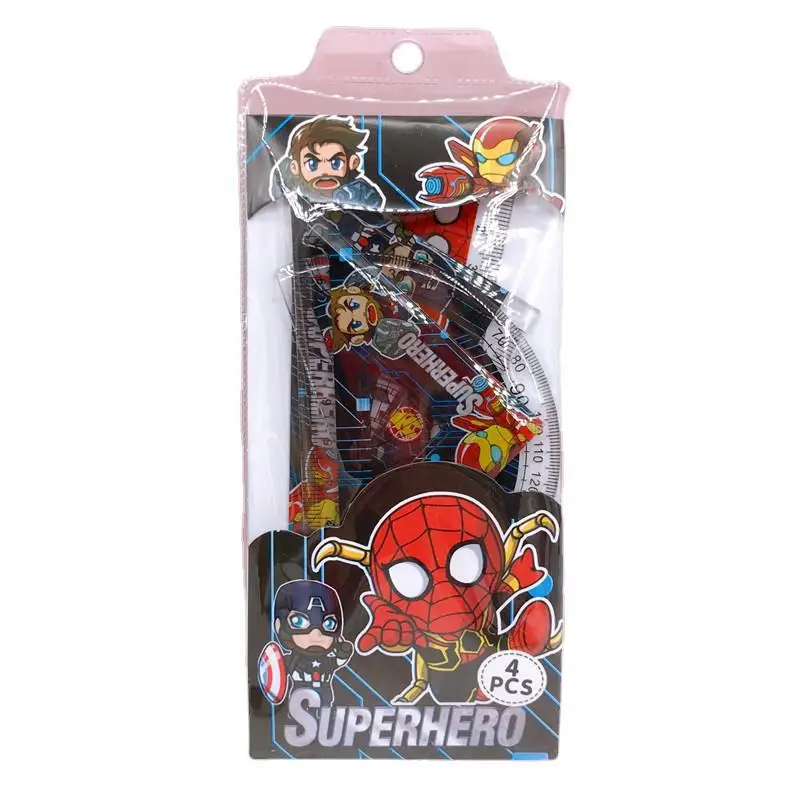 4pcs/set Disney Marvel Spider Man Straight Triangle Ruler Protractor Drafting Drawing School Office Supplies Student Stationery