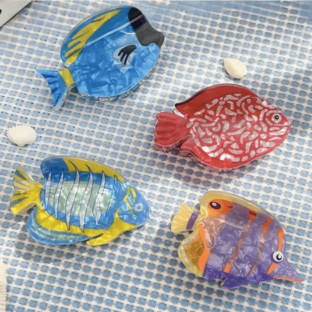 

Cartoon Fish Hair Claw Tropical Fish Ocean Series Large Shark Clip Contrast Color Headwear Acrylic Hair Claw Girls