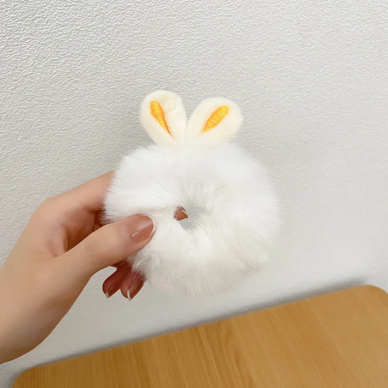 Mädchen Süße Nachahmung Kaninchen Pelz Kaninchen Ohren Elastische Haar Bands Frauen Pelz Flauschigen Haar Ringe Plüsch Scrunchies Haar Zubehör – Detail 14