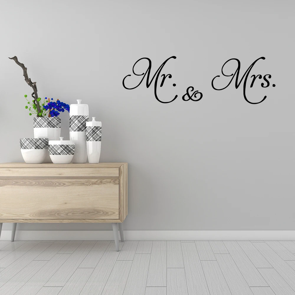 1 pc Mr. and Mrs. text Wall Sticker Removable Wall Stickers Diy Wallpaper for couple bedroom Home Decor Decoration Accessories