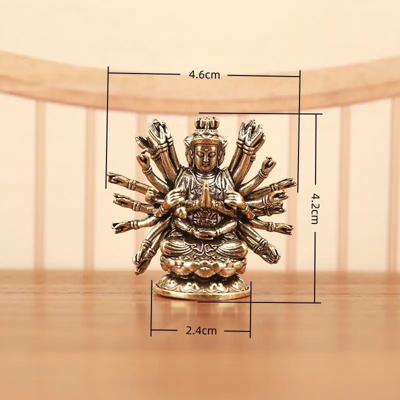 1 Unit Avalokitesvara Guanyin Altar Statue Retro Brass Thousand-hand Bodhisattva Buddha Statue Home Temple Decor Buddhist Gift
