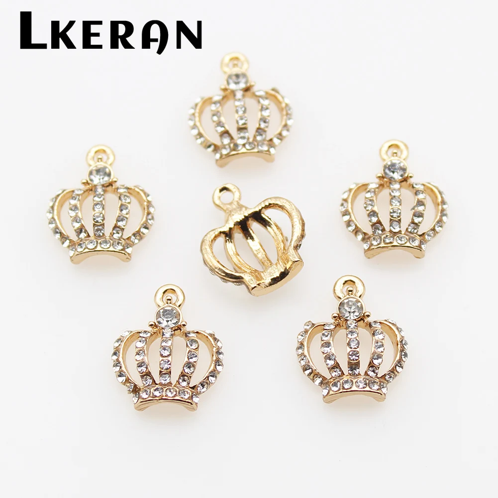 LKERAN 10Pcs 15*18mm Small Pendant Rhinestone Crown Metal Button DIY scrapbooking Diamond For Decorate Craft Accessories