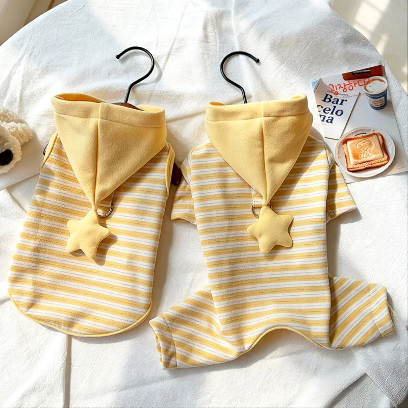 Pet Autumn and Winter Hooded Striped Base Shirt Cute Winter Warm Jumpsuit Puppy Clothes for Small Dogs