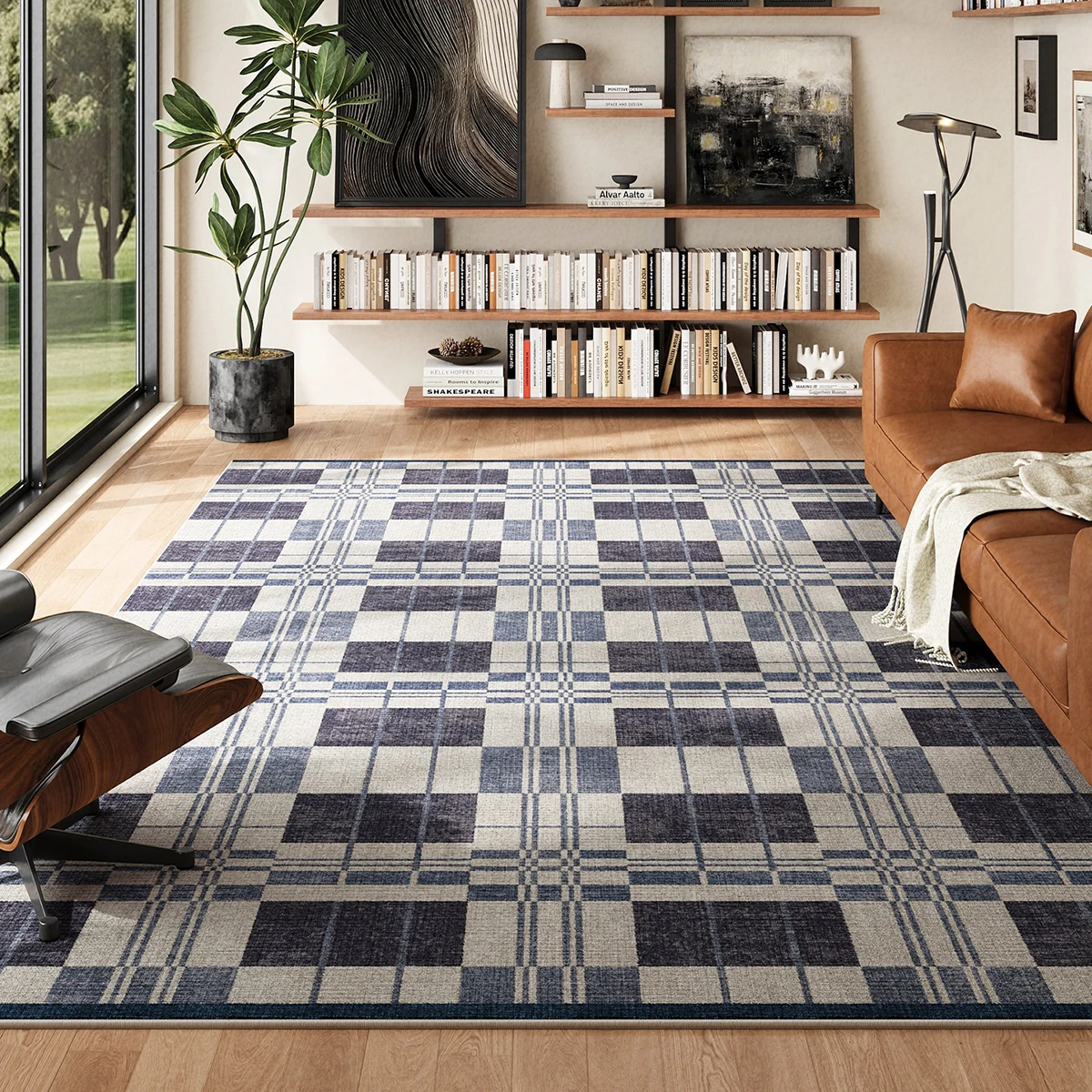 Vintage Plaid Rugs for Living Room Carpet Soft Short Plush Large Area Floor Mat Home Decoration Bedroom Rug Alfombra Para Salón