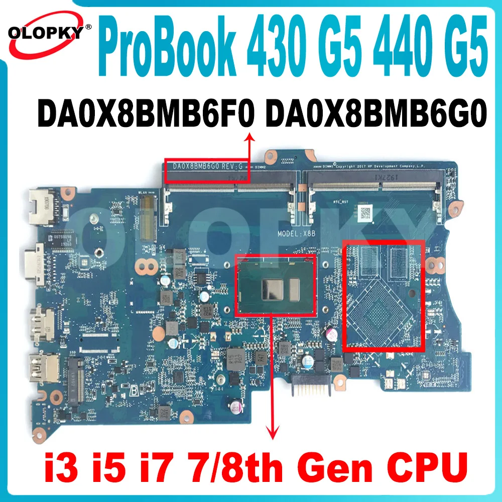 

DA0X8BMB6F0 DA0X8BMB6G0 for HP ProBook 430 G5 440 G5 Laptop Motherboard i3 i5 i7-7th/8th Gen CPU L01039-601 L01042-601 DDR4 Test