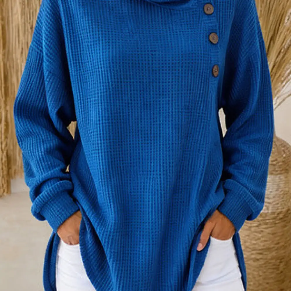 Womens Casual Long Sleeve Sweatshirt Polo Collar Button Pullover Textured Autumn Loose Fashion Comfortable Daily Wear Tops