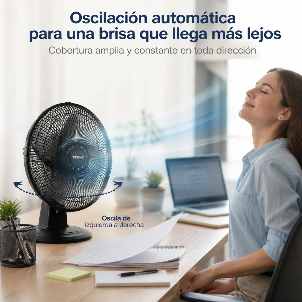 Ventilateur de table à trois vitesses avec oscillation automatique, grille métallique, fonctionnement silencieux pour la maison, le bureau et la chambre à coucher