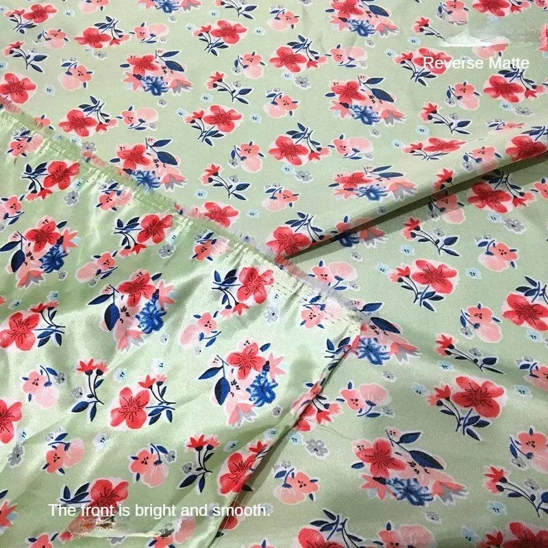 Printed Satin Fabric Per Meter for Dresses Pajamas Scarf Cheongsams Diy Sewing Needlework Cloth Smooth Soft Opaque Flower White