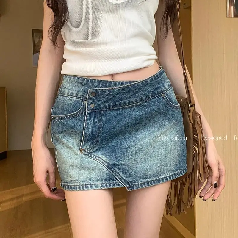 

Retro blue denim skirt for women summer Skirt pants anti-exposure hip-covering Culottes hot girl high-waisted skirt