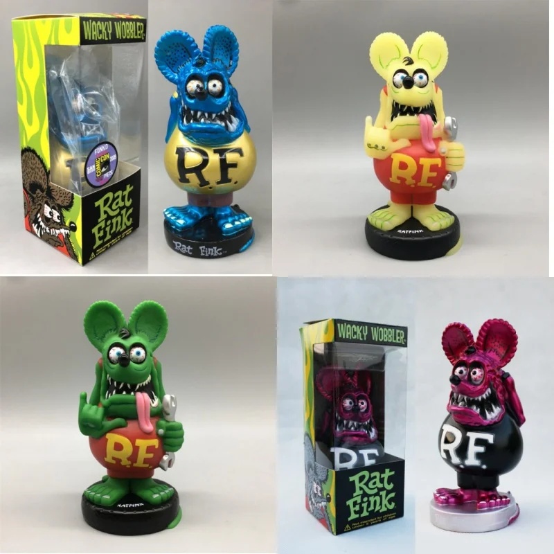 

Limited Edition Glow-in-the-Dark RatFink Mouse Figurine Collectible Headbobbing Decorative Toy American Anime Motorcycle Theme