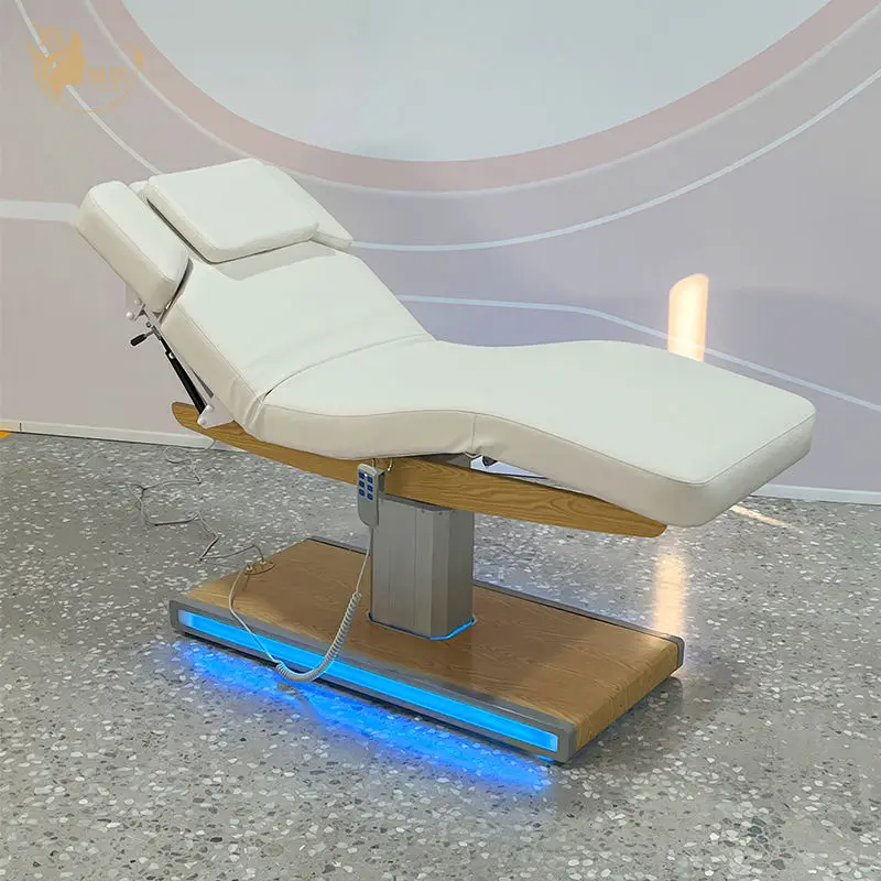 Electric Massage Bed With LED Light Wooden Base And Adjustable Back Leg Height For Spa Salon