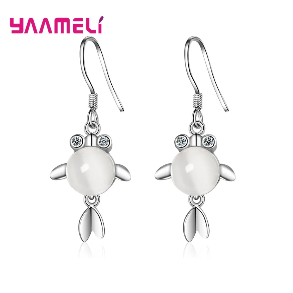 S925 Sterling Silver Goldfish Drop Earrings Moonstone Crystal Zircon Animal Dangle Earring Jewelry Sweet Party Christmas Gift