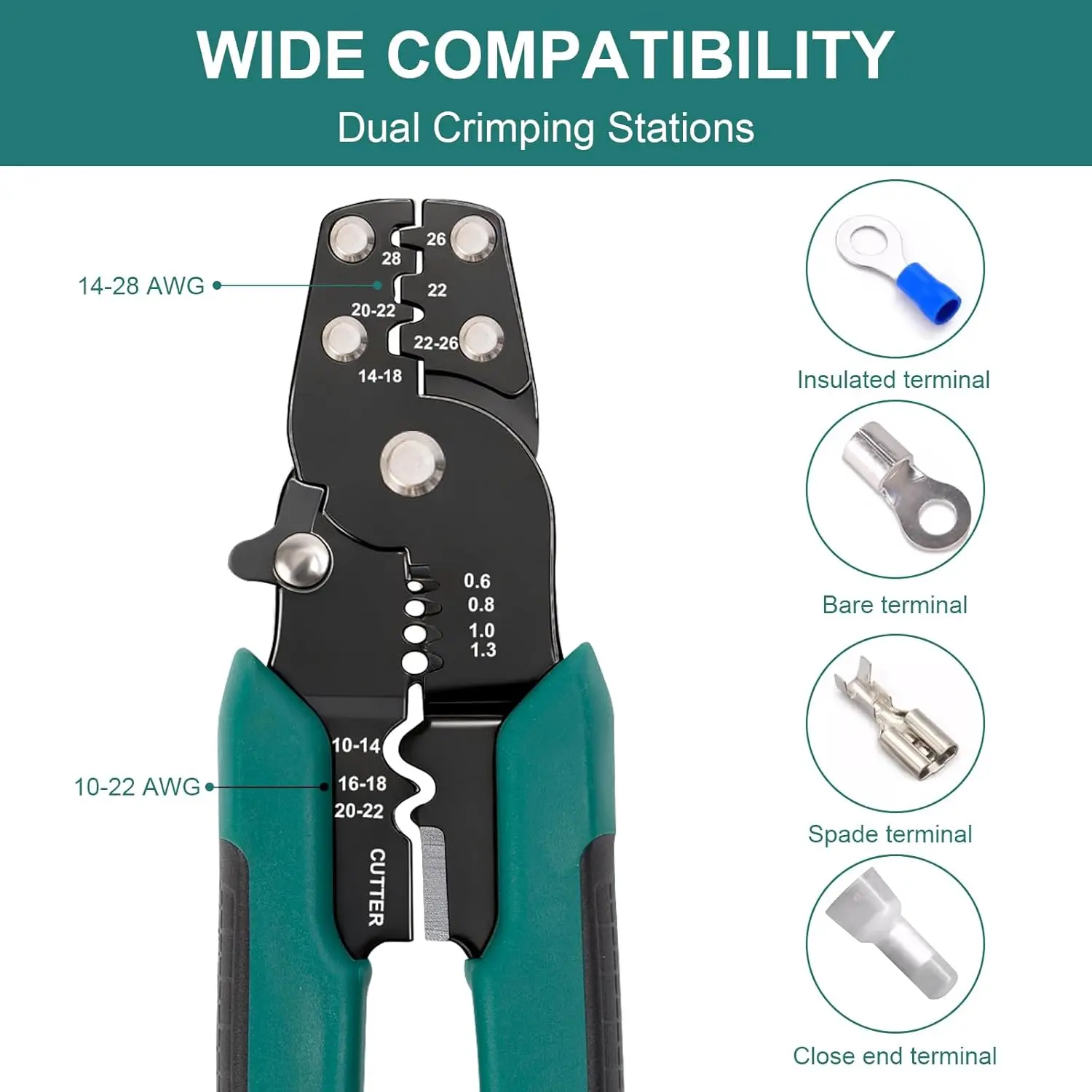 300-teiliges Crimp-Steckverbinder-Set, 15 Arten von Crimp-Klemmen, elektrische Klemmen inklusive Flachsteckern, Ringkabelschuhen, Gabelkabelschuhen und Zange – Detail 6