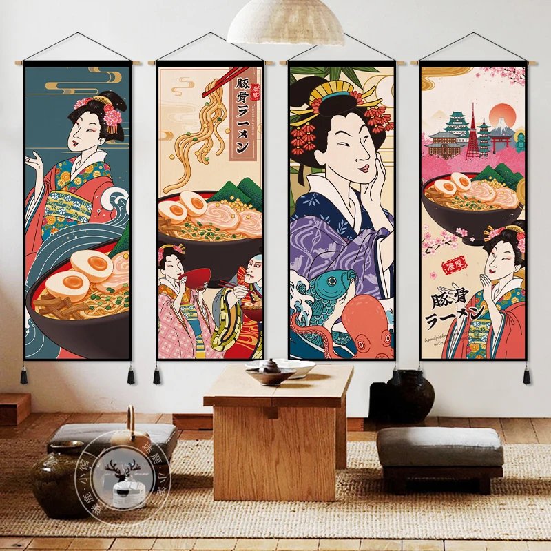 Japanese Cuisine Fabric Hanging Painting Homestay Wall Decoration Background Sushi Restaurant Tapestry Decoration Painting
