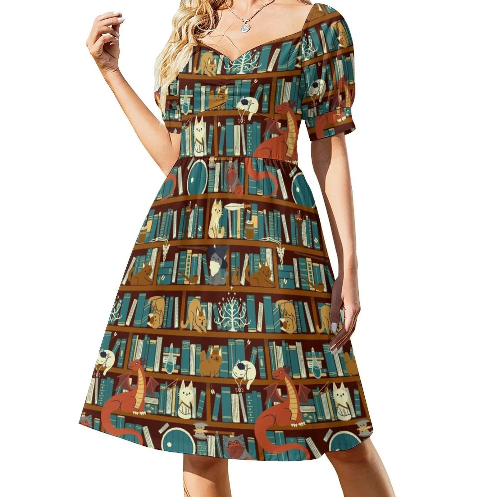 

Library of the Ring Short-Sleeved Dress women evening dress Summer women's clothing Woman fashion
