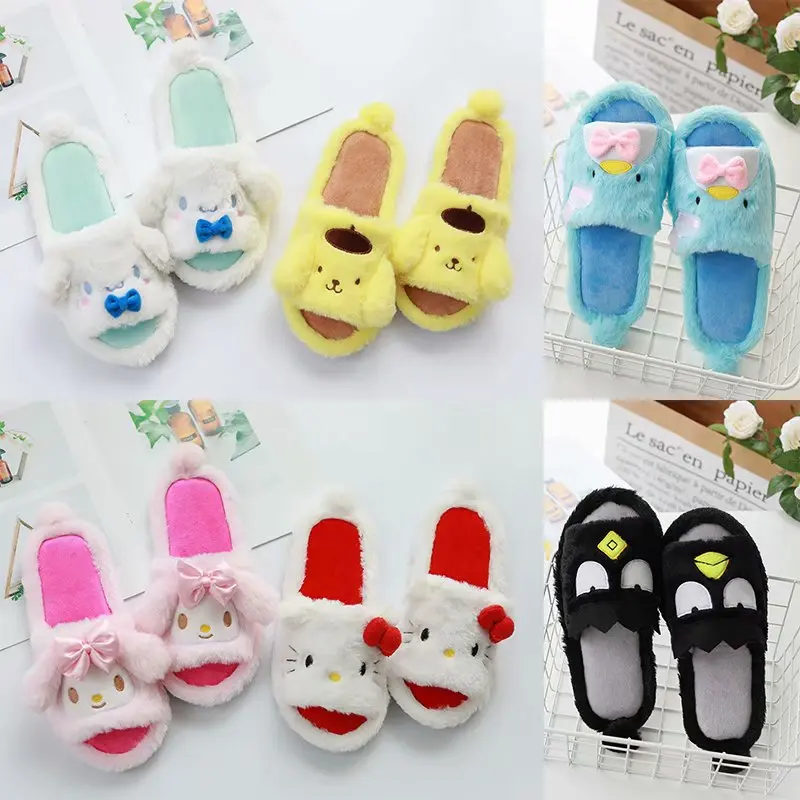 Kawaii Girl Slippers Indoor Home Shoes Ladies Flat Japanese Style Shoes Non-slip Furry Fur Women Shoes Open Toes Casual