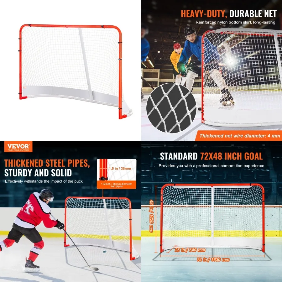 

VEVOR Street Hockey Net Indoor Outdoor Steel Hockey Goal Set 72"x48"