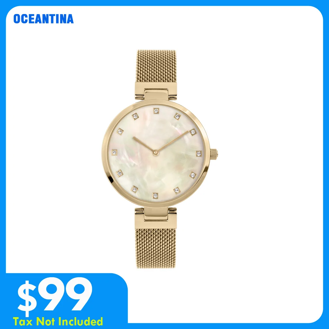 

Oceantina Роскошные женские модные кварцевые часы Простая шкала Качественные позолоченные женские часы Деловые из нержавеющей стали