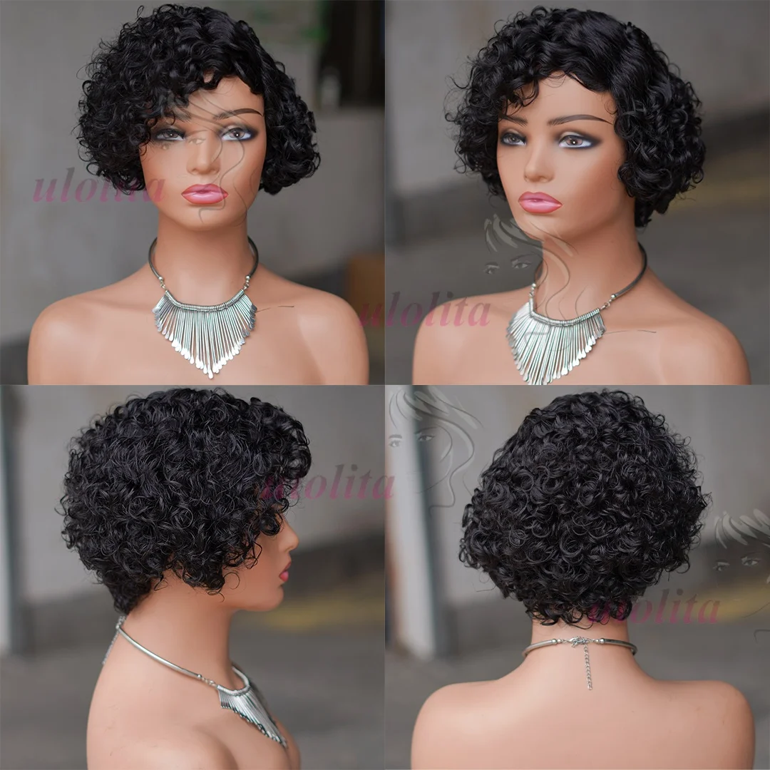 Ombre Blonde T1B27 Pixie Cut Kurzer Lockiger Bob Seitenscheitel Ohne Lace Front 100% Echthaar Perücken Brasilianisches Remy Haar Gefärbte Alltagsperücken – Detail 7
