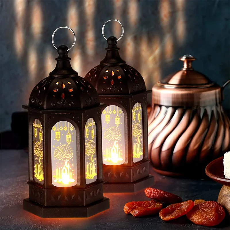 12Pcs Mini Ramadan Candle Mubarak Lantern LED Eid Mubarak Lantern Moon Star Lights Moroccan Style Hanging Lantern C