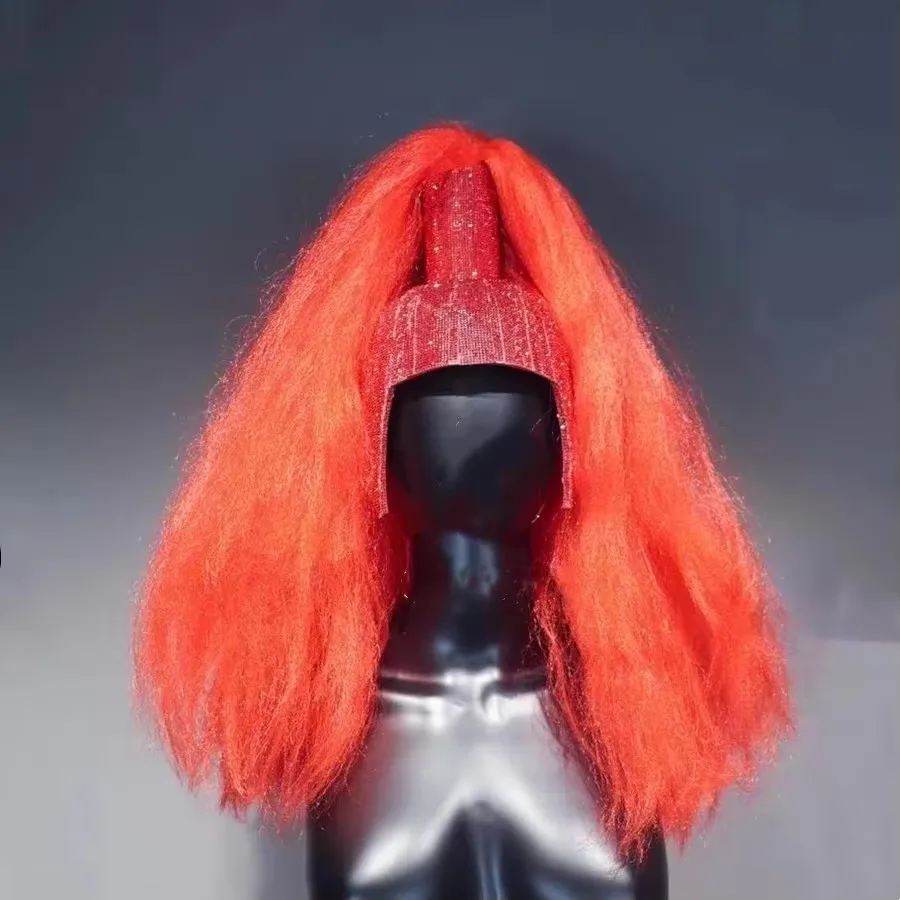 Diamantes de imitación brillantes para mujer, bailarina, cantante, Bar, club nocturno, puesta en escena, tocado, peluca, accesorios, disfraz de Drag Queen
