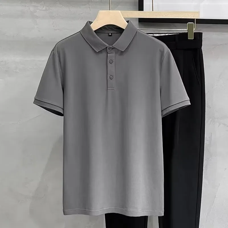 

Summer Thin Ice Silk Pique Cotton ort Sve irt Men's Pure Color Busin Collar T-irt Youth Faion Casual Wear