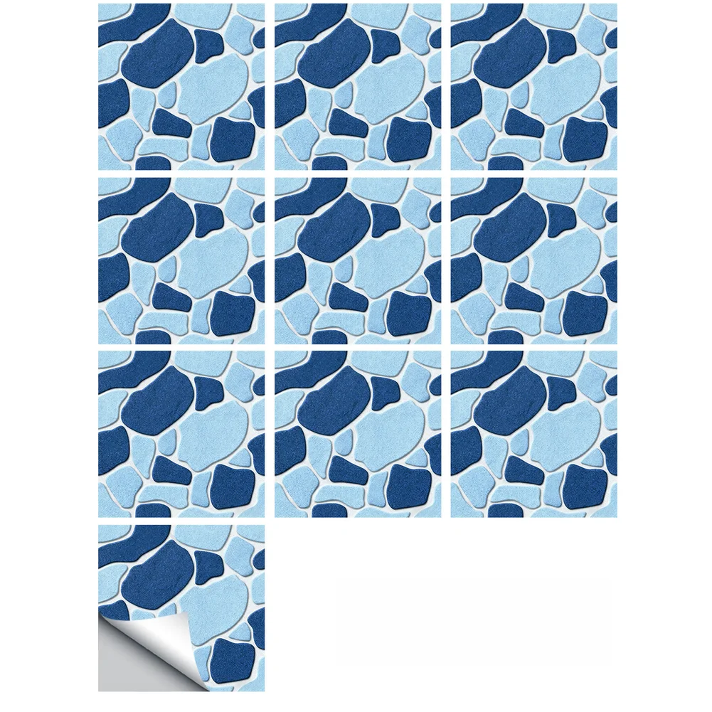 Nordic Style Blue Wall Decals PVC Pebble Texture Waterproof Matte for Walls Floors Kitchen Bathroom 15x15cm 10 Units