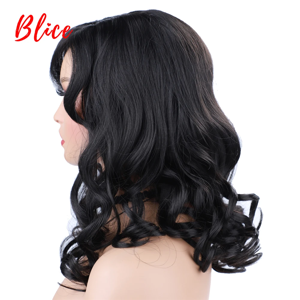 Blice Synthetic Hair Wigs Side Free Bang African American Women Wavy 18Inch With Baby Hair Mixed Color Brown Curly 4/8#