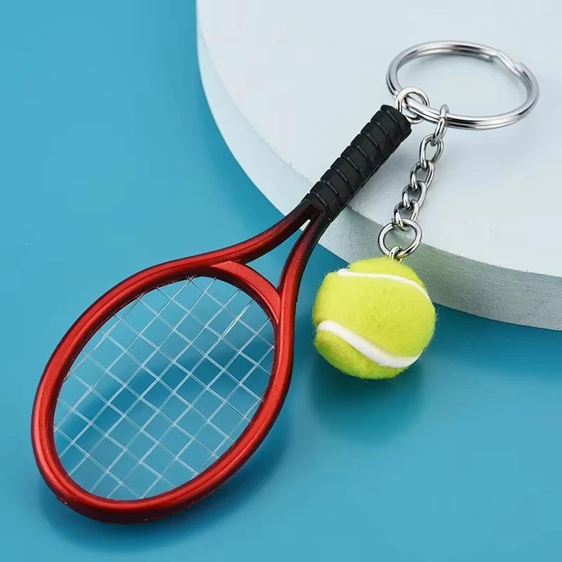 1pcs Simulation Mini Tennis Racket Ball Keychain Pendant Portable Tennis Shaped Bag Key Ring Accessories Gift