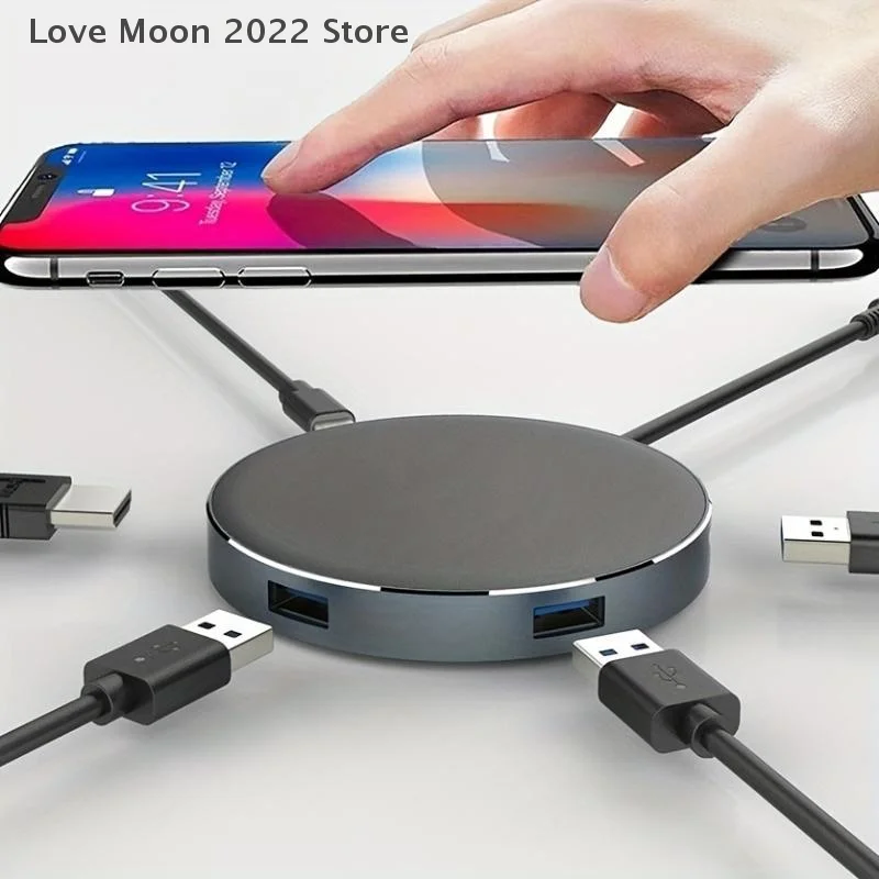 

5 In 1 USB HUB Multi Splitter Type C To -compatible USB3.0 Docking Station Laptop Adapter With Phone Wireless Fast Charger