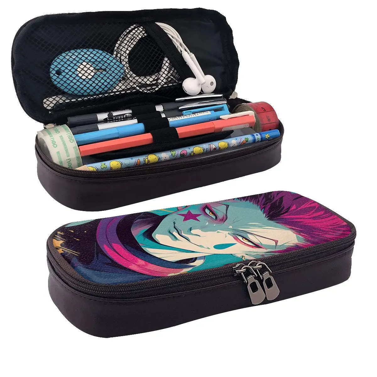 Anime Hisoka Hunter X Hunter Magical Joker Leather Pencil Case Pencil Pouch Storage Large Capacity Pen Box Pencil Bag for School