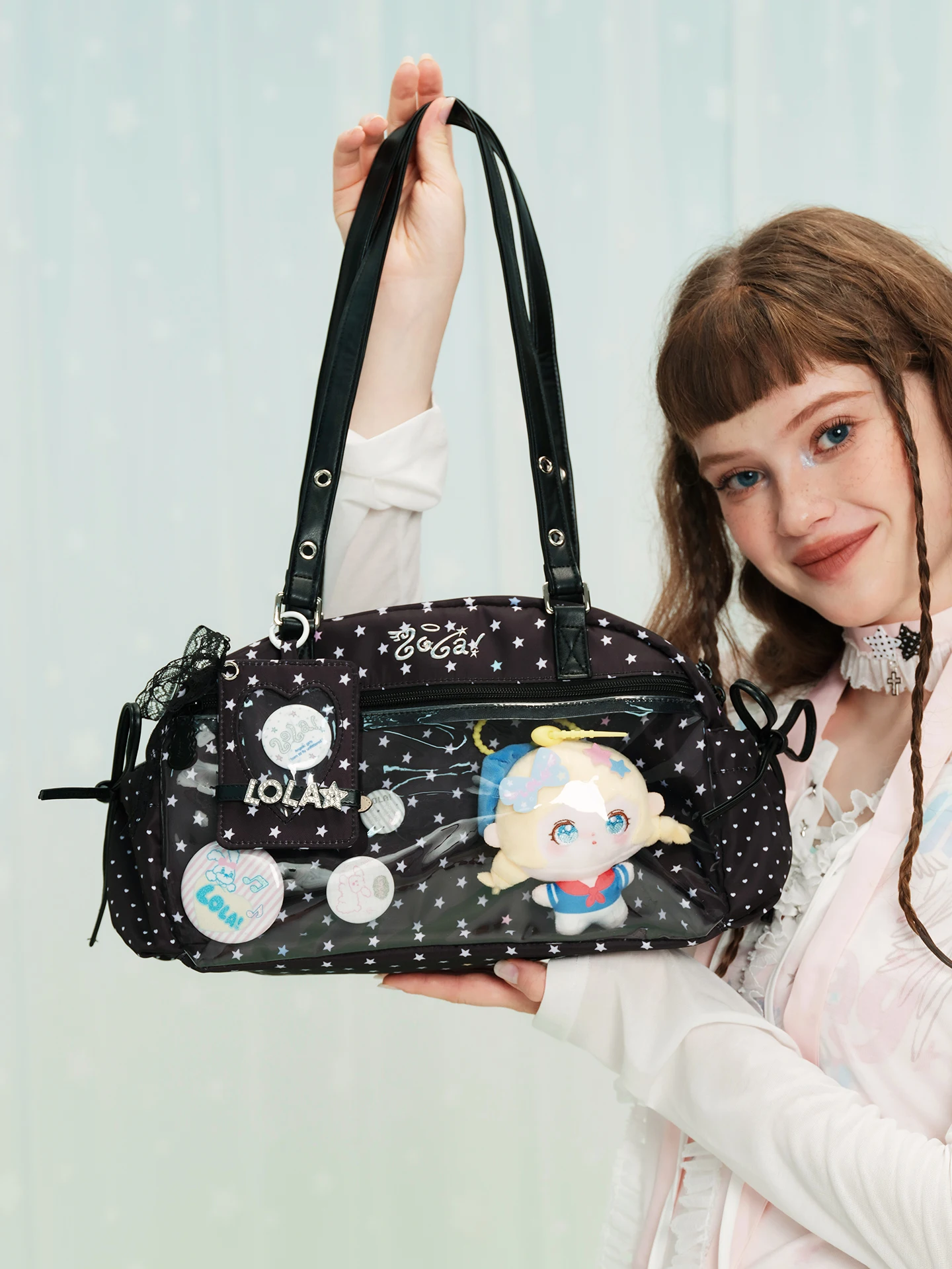  Design Angel Star Boston Bag Ribbon Underarm Single Shoulder Sweet Cool Tote Bag Soft Dig Bag Zipper Closure Bucket Shape