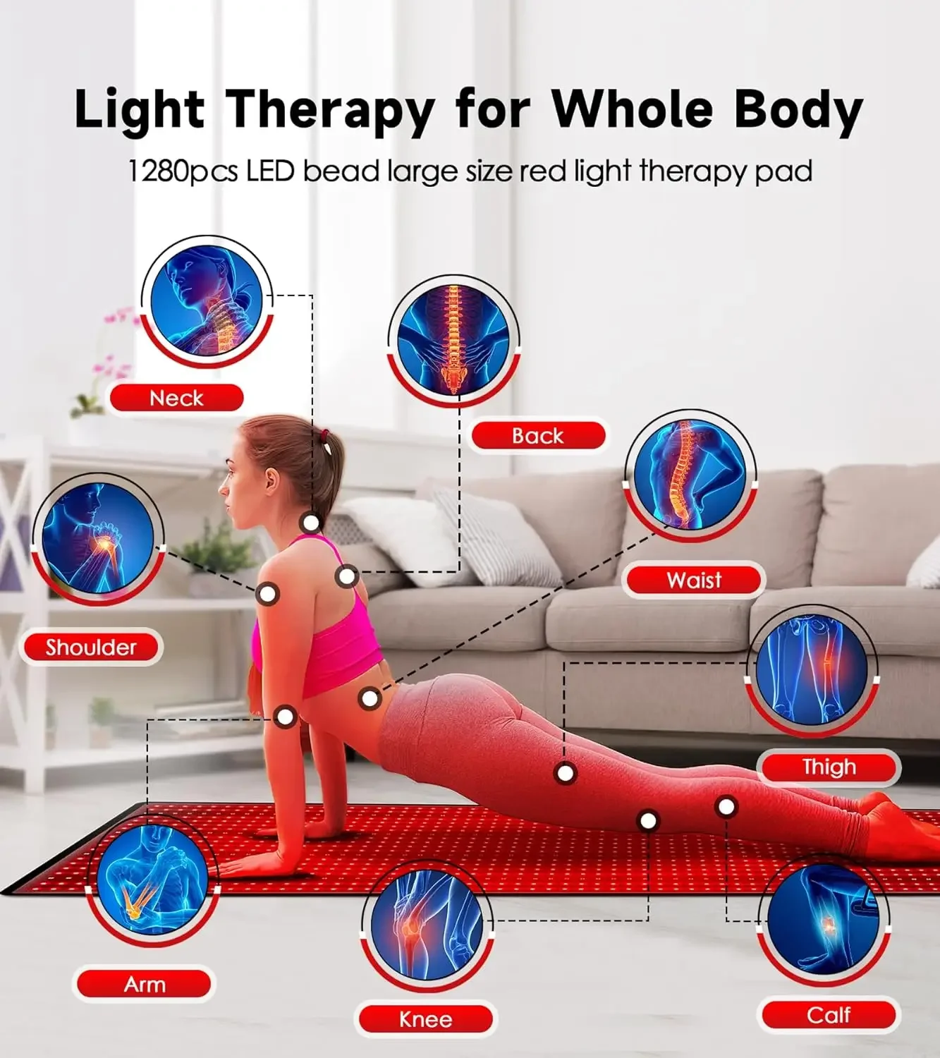 

HLKGO 360 LED Red Infrared Light Therapy Belt 850nm 660nm Back Pain Relief Fat Burning Wrap Slimming Machine Waist Heat Pad