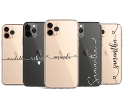 Personalised Phone Case initials Name Black White Custom Soft Gel TPU cover for iPhone 13 12 11 14 Pro Max X XR XS Max 7 8 Plus