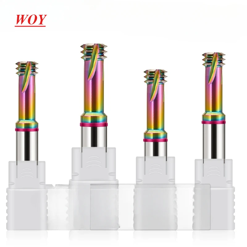 

WOY HRC65 3-Teeth Thread Milling Cutter Tungsten Steel Carbide Colorful Coating High Hardness Endmills For CNC Machining