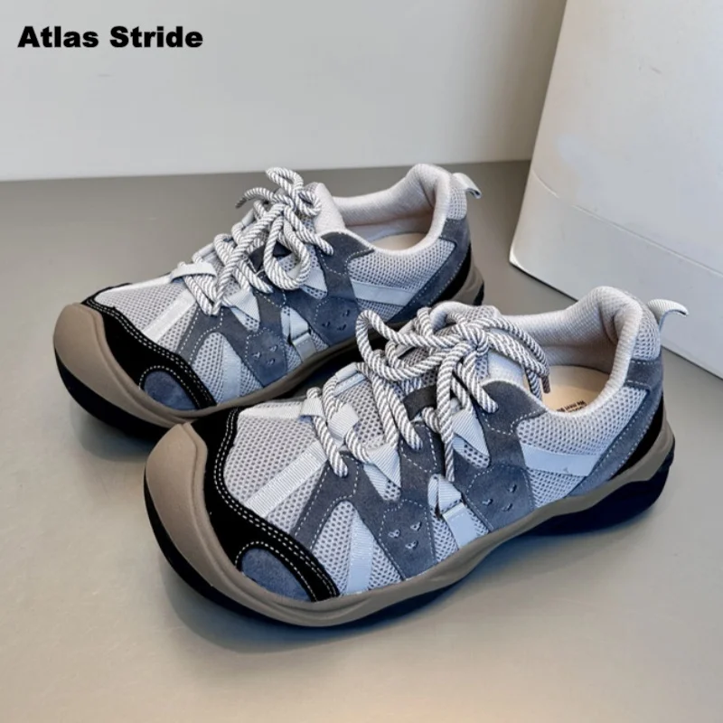 Women's Fresh Contrast-Color Mesh Shoes Protective Toe Box Adjustable Laces Breathable Lightweight Non-Slip Sole Casual Shoes