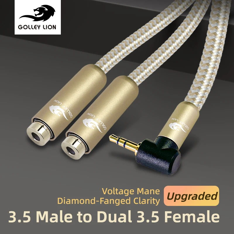 

GOLLEY LION Headset Y Adapter 2 Female to 1 Male Right-Angle 3.5mm Jack Cable with 2 Audio Headphone Connector Mutual Convertors