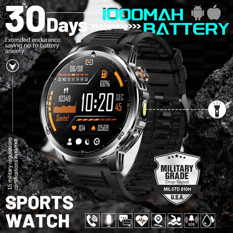 

New T-REX3 Ultra Military 1.85 inch Smart Watch Men Sports Fitness Tracker 1000mAh Battery IP69K Waterproof HD Call Bracelet Men