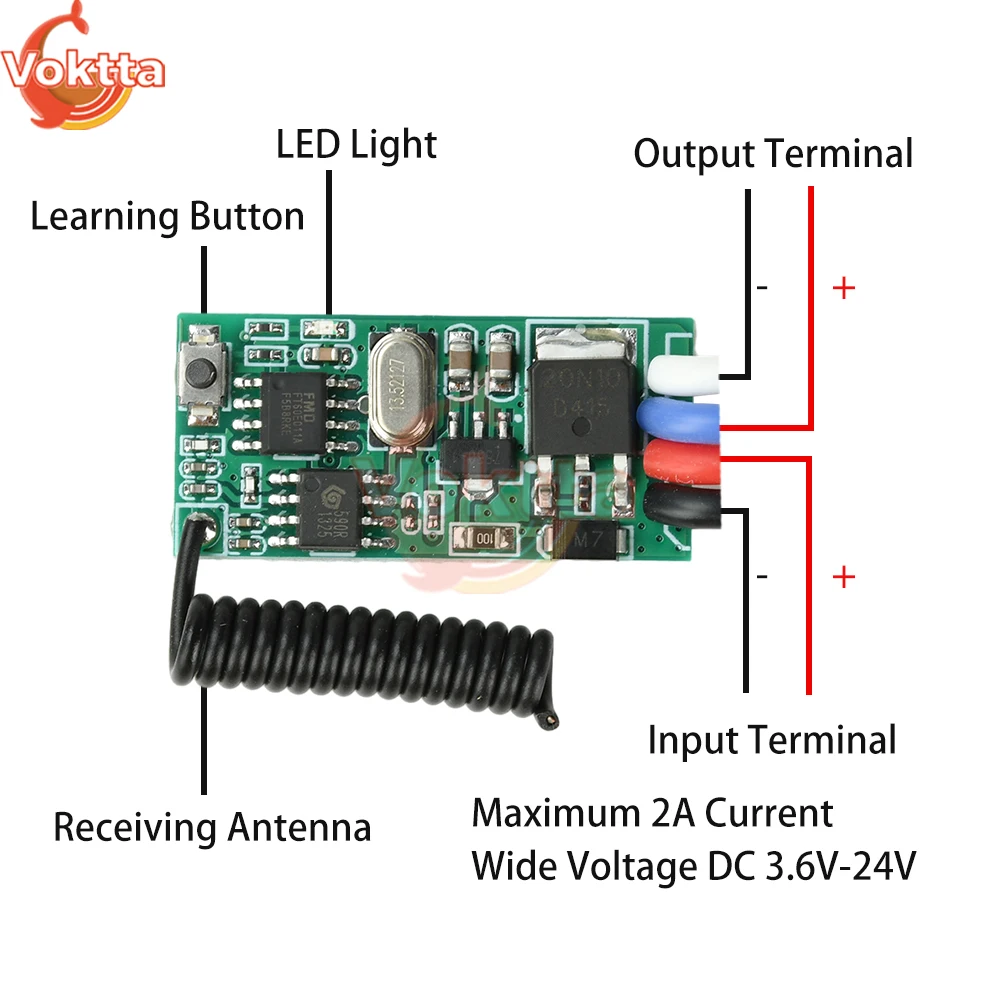 Przekaźnik Mini DC 3.6V-24V 2A Zdalny Włącznik Wyłącznik 12V 24V 433Mhz Odbiornik Nadajnik LED Kontrola Dostępu Jednokanałowy Bezprzewodowy Przełącznik