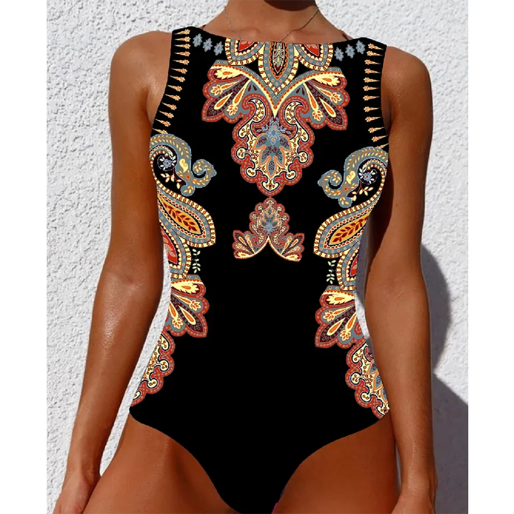 พิมพ์ชุดว่ายน้ําOne Piece 2025 ใหม่Push Upชุดว่ายน้ําผู้หญิงVINTAGE Retroชุดว่ายน้ําBodysuit BeachสวมBackless Monokini