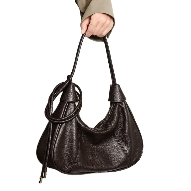 

Мягкая женская сумка-хобо из натуральной кожи, роскошная дизайнерская сумка в стиле ретро под мышками, большая вместительная модная пригородная сумка на одно плечо