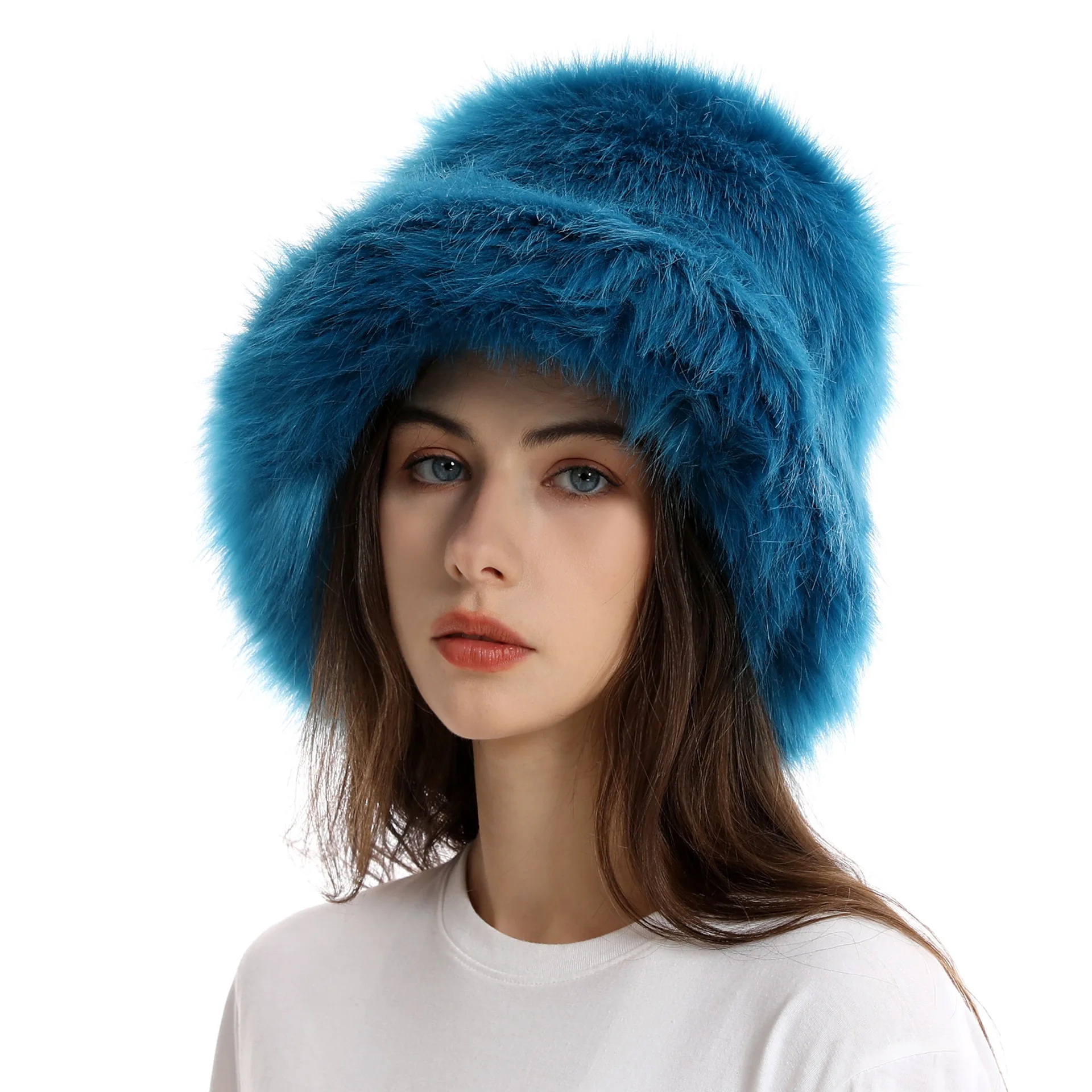 Winter Warm Faux Fur Bucket Hats For Women Outdoor Caps Soft Fleece Fisherman Cap Fluffy Earwarmer Ski Vacation Hats 2023 New