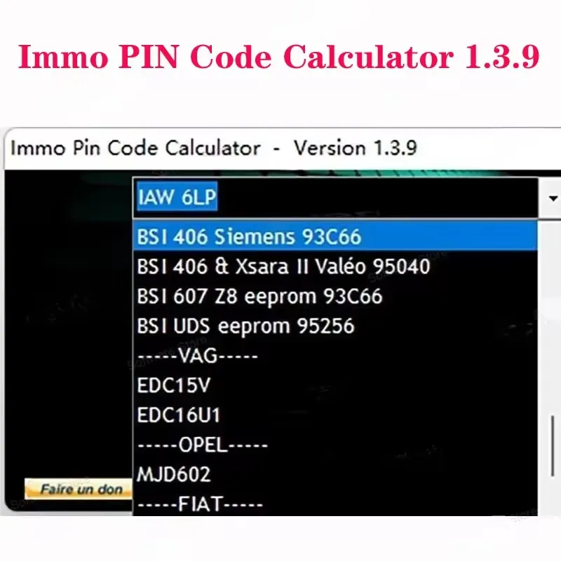 IMMO Pin Code Calculator V1.3.9 obd2 scanner software for EU models Unlocked PIN code on many PSA ecu can be decoded by dumping
